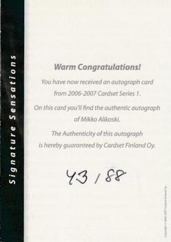 2006-07 Cardset Finland - Signature Sensations #NNO Mikko Alikoski Back