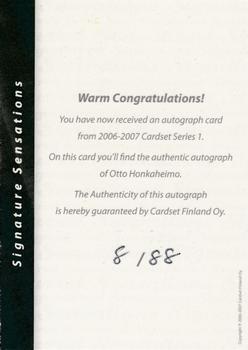 2006-07 Cardset Finland - Signature Sensations #NNO Otto Honkaheimo Back