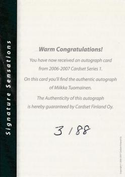 2006-07 Cardset Finland - Signature Sensations #NNO Miikka Tuomainen Back