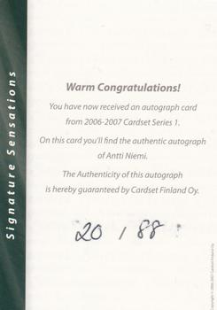 2006-07 Cardset Finland - Signature Sensations #NNO Antti Niemi Back