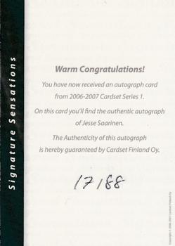 2006-07 Cardset Finland - Signature Sensations #NNO Jesse Saarinen Back
