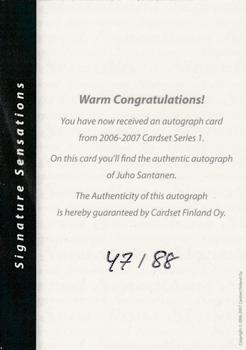 2006-07 Cardset Finland - Signature Sensations #NNO Juho Santanen Back