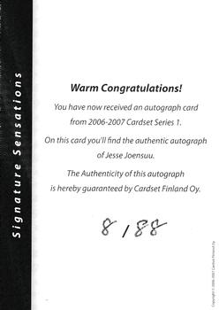 2006-07 Cardset Finland - Signature Sensations #NNO Jesse Joensuu Back