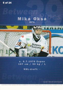 2006-07 Cardset Finland - Between the Pipes #5 Mika Oksa Back