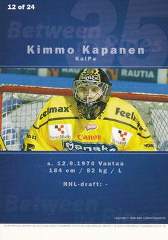 2006-07 Cardset Finland - Between the Pipes #12 Kimmo Kapanen Back