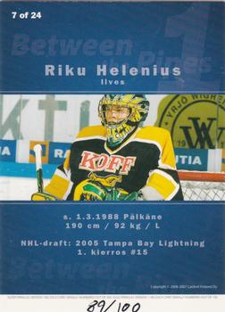 2006-07 Cardset Finland - Between the Pipes Silver #7 Riku Helenius Back