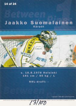 2006-07 Cardset Finland - Between the Pipes Silver #14 Jaakko Suomalainen Back