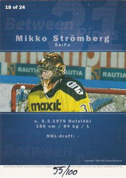 2006-07 Cardset Finland - Between the Pipes Silver #18 Mikko Strömberg Back