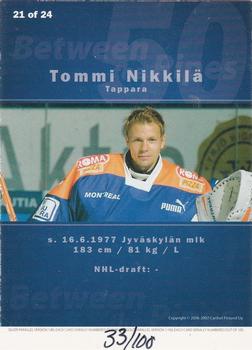 2006-07 Cardset Finland - Between the Pipes Silver #21 Tommi Nikkilä Back
