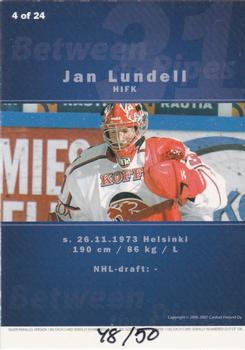 2006-07 Cardset Finland - Between the Pipes Gold #4 Jan Lundell Back