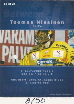 2006-07 Cardset Finland - Between the Pipes Gold #13 Tuomas Nissinen Back