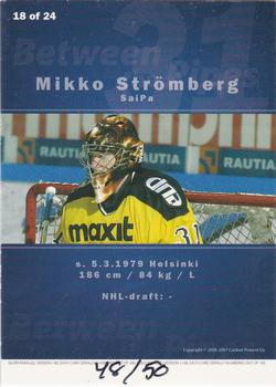 2006-07 Cardset Finland - Between the Pipes Gold #18 Mikko Strömberg Back