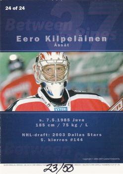 2006-07 Cardset Finland - Between the Pipes Gold #24 Eero Kilpeläinen Back