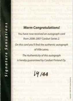 2006-07 Cardset Finland - Signature Sensations 2 #NNO Ville Leino Back