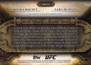 2014 Topps UFC Bloodlines - Historic Battles #HB-22 Ronda Rousey / Sara McMann Back
