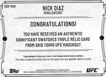 2015 Topps UFC Knockout - Museum Collection Significant Swatches Triple Relics #SSR-NID Nick Diaz Back