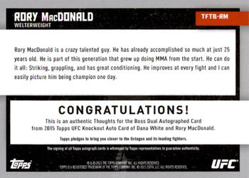 2015 Topps UFC Knockout - Thoughts from the Boss Autographs #TFTB-RM Rory MacDonald / Dana White Back