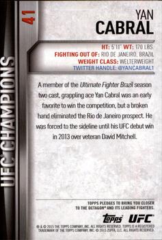 2015 Topps UFC Champions #41 Yan Cabral Back