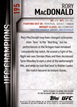 2015 Topps UFC Champions #195 Rory MacDonald Back