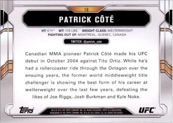 2015 Topps UFC Chronicles #16 Patrick Côté Back