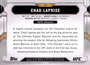 2015 Topps UFC Chronicles #230 Chad Laprise Back