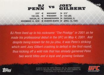 2009 Topps UFC Round 1 - Gold #10 BJ Penn / Joey Gilbert Back