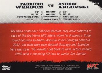 2009 Topps UFC Round 1 - Gold #63 Fabricio Werdum / Andrei Arlovski Back