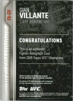 2015 Topps UFC Champions - Autographs #FA-GV Gian Villante Back