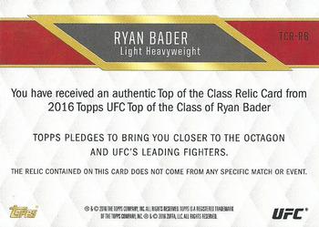 2016 Topps UFC Top of the Class - Relics Red #TCR-RB Ryan Bader Back