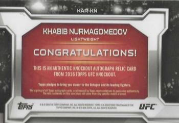 2016 Topps UFC Knockout - Autographed Relics #KAR-KN Khabib Nurmagomedov Back