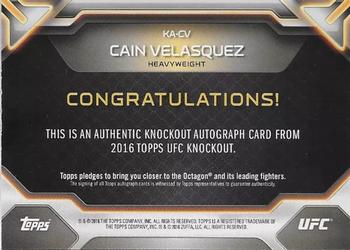 2016 Topps UFC Knockout - Autographs #KA-CV Cain Velasquez Back