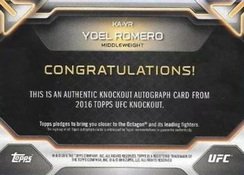 2016 Topps UFC Knockout - Autographs Red #KA-YR Yoel Romero Back