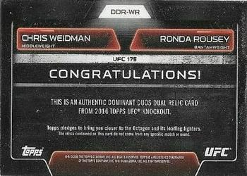 2016 Topps UFC Knockout - Dominant Duos Dual Relics #DDR-WR Ronda Rousey / Chris Weidman Back