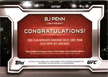 2016 Topps UFC Knockout - Relics Mat #KR-BP BJ Penn Back