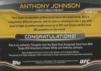 2016 Topps UFC Knockout - Thoughts from the Boss Dual Autographs #BOSS-AJ Dana White / Anthony Johnson Back