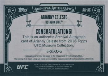 2016 Topps UFC Museum Collection - Archival Autographs #AA-AC Arianny Celeste Back
