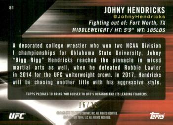 2017 Topps UFC Knockout - Red #81 Johny Hendricks Back