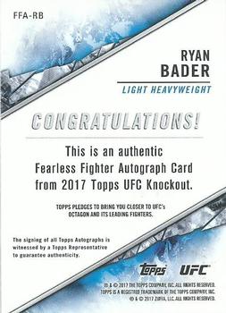 2017 Topps UFC Knockout - Fearless Fighters Autographs #FFA-RB Ryan Bader Back