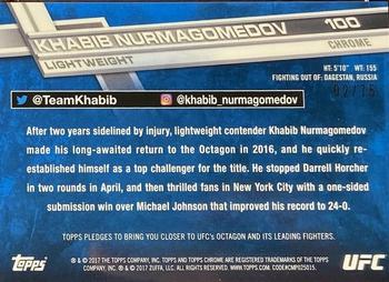 2017 Topps Chrome UFC - Blue Wave Refractor #100 Khabib Nurmagomedov Back