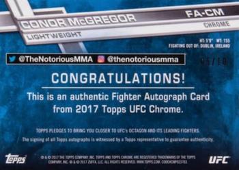2017 Topps Chrome UFC - Fighter Autographs Black Refractor #FA-CM Conor McGregor Back