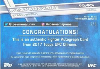 2017 Topps Chrome UFC - Fighter Autographs Red Refractor #FA-RN Rose Namajunas Back