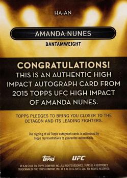 2016 Topps UFC High Impact - Autographs #HA-AN Amanda Nunes Back