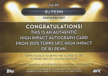 2016 Topps UFC High Impact - Autographs #HA-BP BJ Penn Back