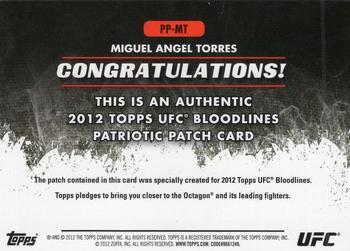 2012 Topps UFC Bloodlines - Patriotic Patch #PP-MT Miguel Angel Torres Back