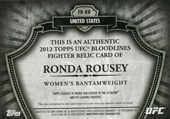 2012 Topps UFC Bloodlines - Fighter Relics #FR-RR Ronda Rousey Back
