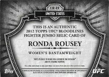 2012 Topps UFC Bloodlines - Jumbo Fighter Relics #FJR-RR Ronda Rousey Back