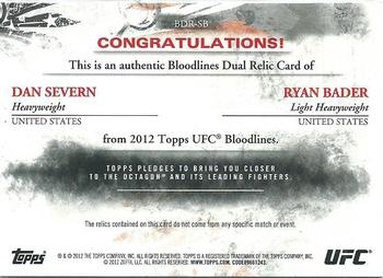 2012 Topps UFC Bloodlines - Dual Relics #BDR-SB Ryan Bader / Dan Severn Back