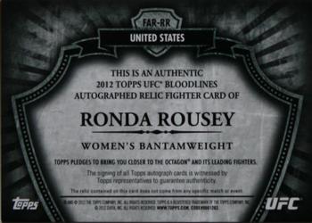 2012 Topps UFC Bloodlines - Fighter Autograph Relics #FAR-RR Ronda Rousey Back
