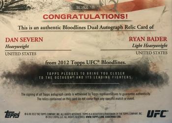 2012 Topps UFC Bloodlines - Bloodlines Dual Autograph Relics #BDAR-SB Dan Severn / Ryan Bader Back