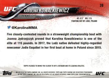 2018 Topps Chrome UFC #39 Karolina Kowalkiewicz Back